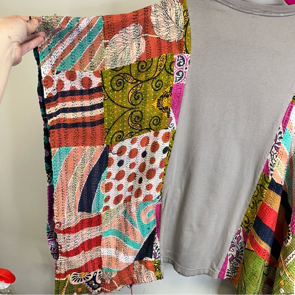 Hippie Boho Festival Short Sleeve Poncho Top Graphic Kantha Granola Girl Whimsy - Picture 13 of 16